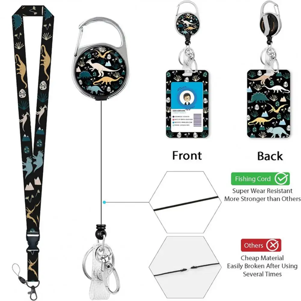 Badge Holder with Printed Patterns Secure Card Holder with Lanyard Dinosaur Print Double Badge Holder with for Id for Women