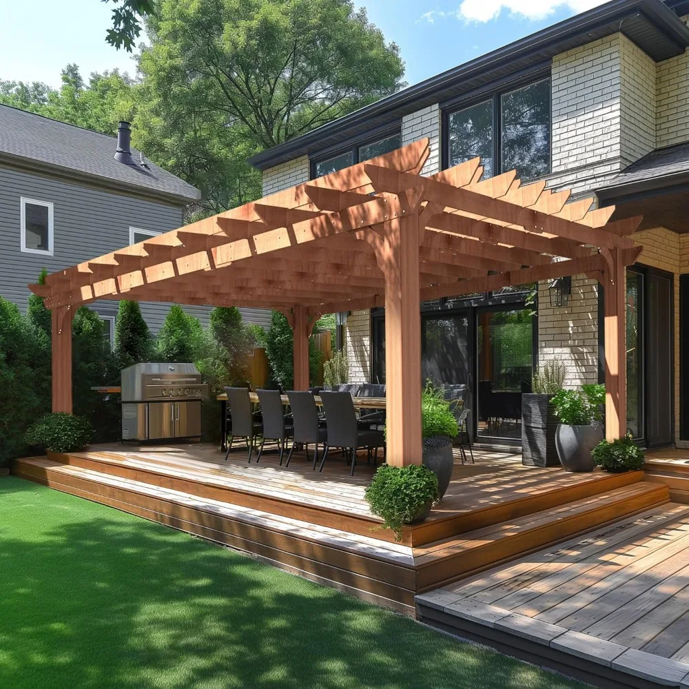 Wood Pergola, Patio Pergola with Solid Cedar Structure, Outdoor Pergola Backyard Gazebo with Unparalleled Slatted Roof Trellis