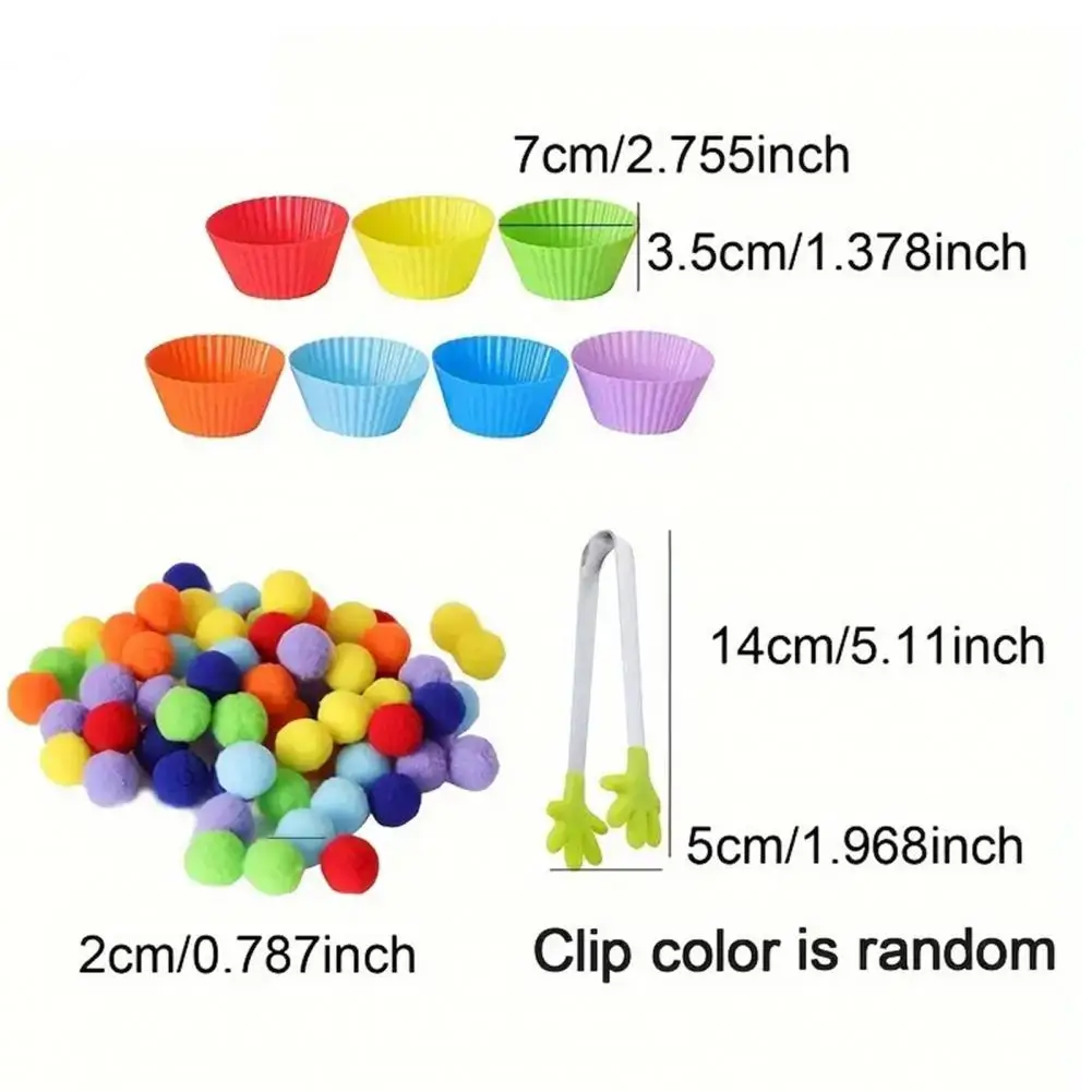 Conjunto de brinquedos de correspondência de cores Conjunto de brinquedos educativos de classificação de cores para crianças com 78 peças 7 tigelas 70 pompons para crianças para meninos