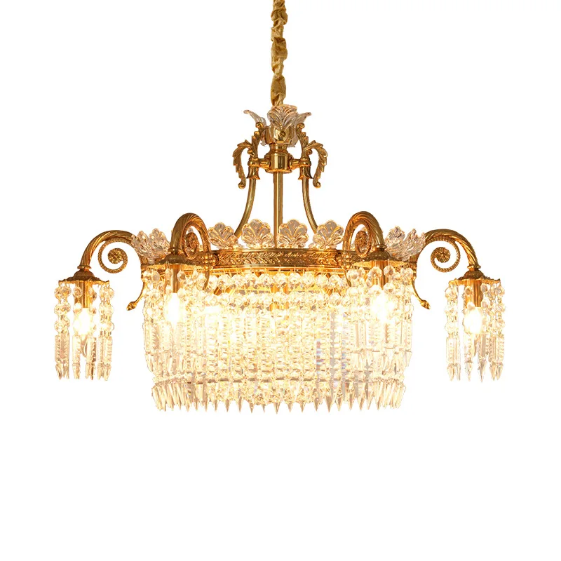 French all-copper crystal chandelier living room dining room stairs European light luxury simple villa entrance duplex floor