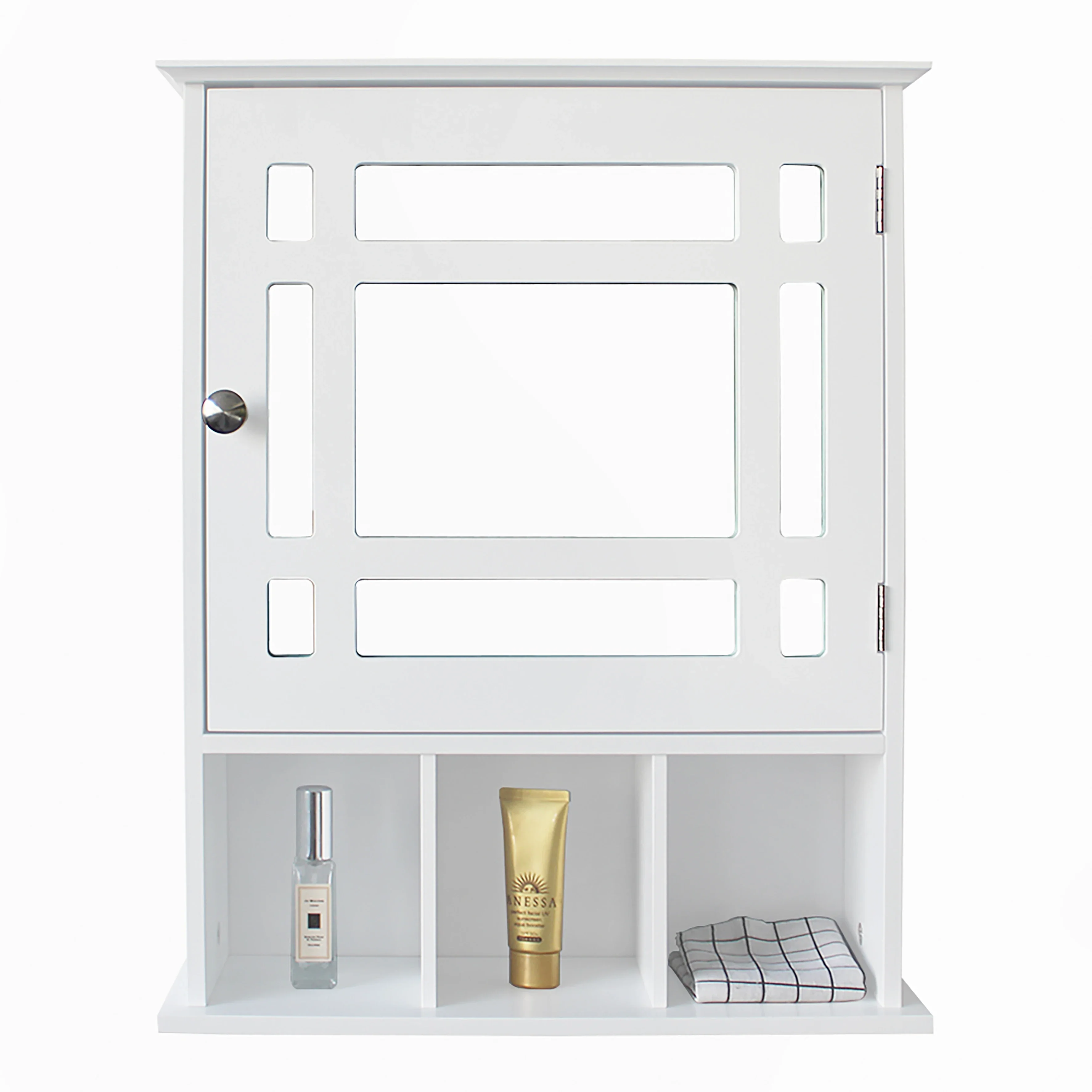 

Single Door Three Compartment Storage Bathroom Cabinet –White