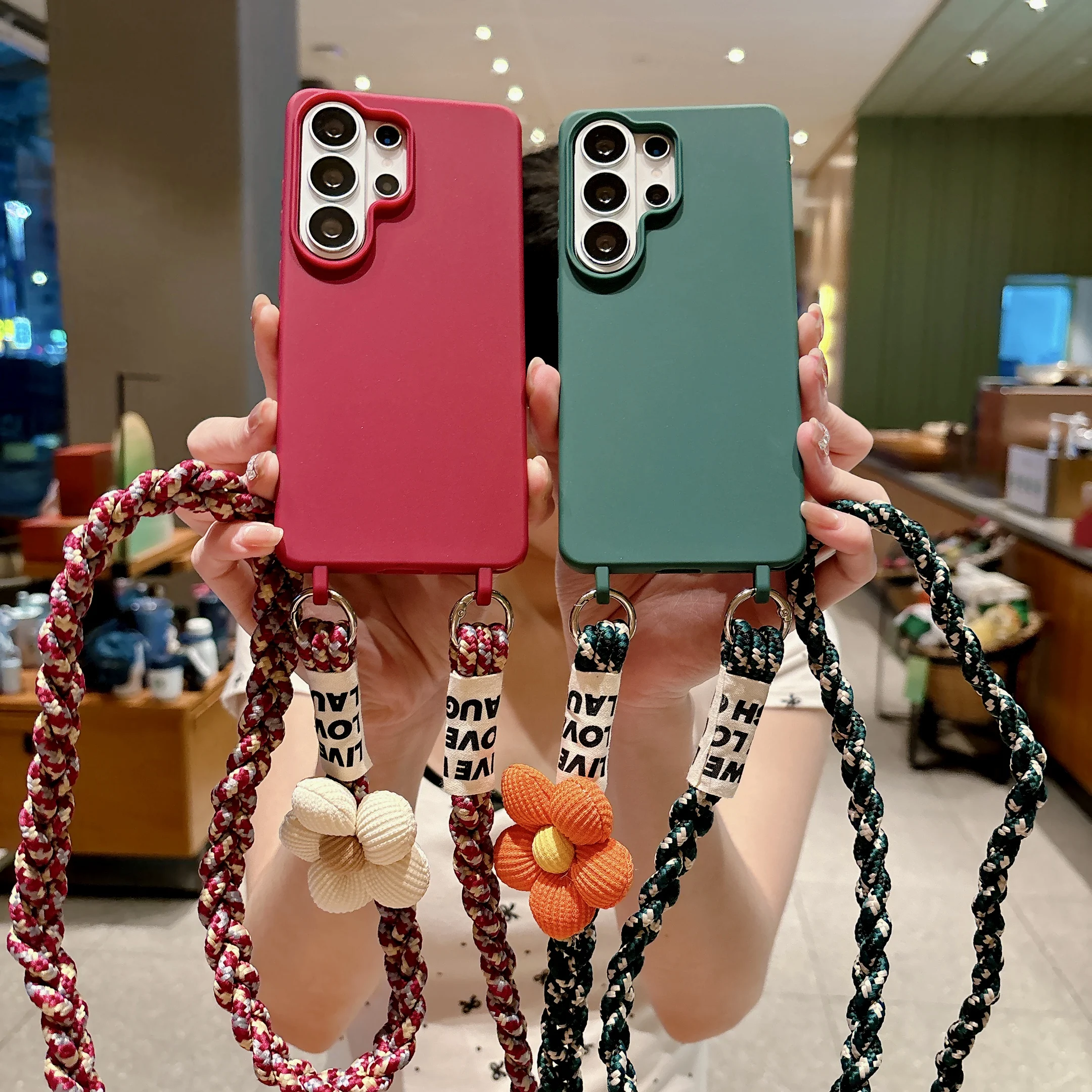 Candy Color Adjustable Anti-lost Crossbody Lanyard Soft Case For Samsung Galaxy S25 Edge S26 S24 S23 S22 S21 Ultra Plus FE Cover