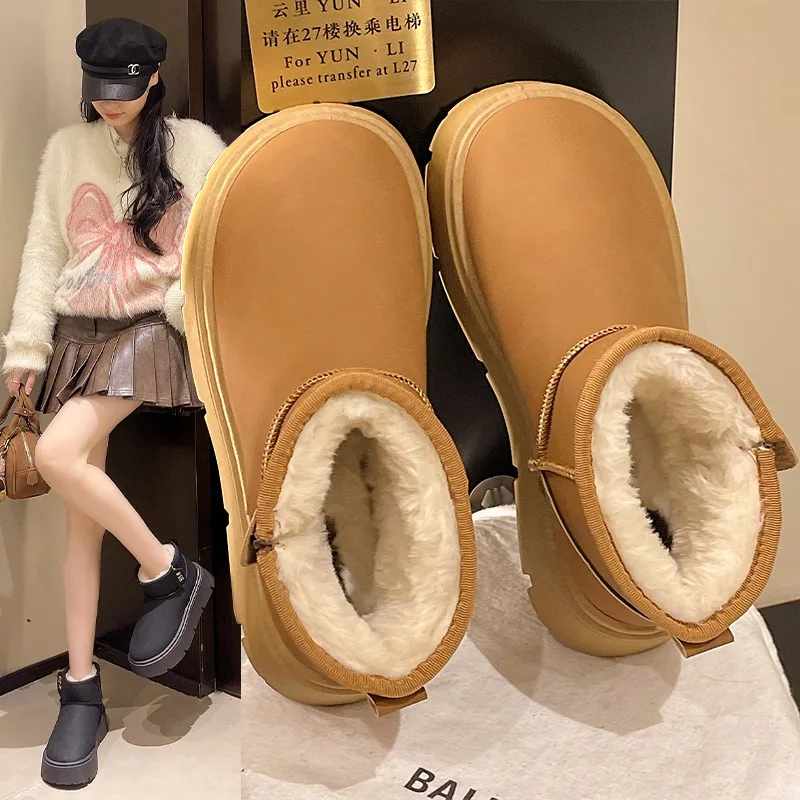 

2025 Thick Bottom Snow Boots Women Winter New Fashion Fleece Lined Casual Cotton Boot Cover Foot Warm Short Boots