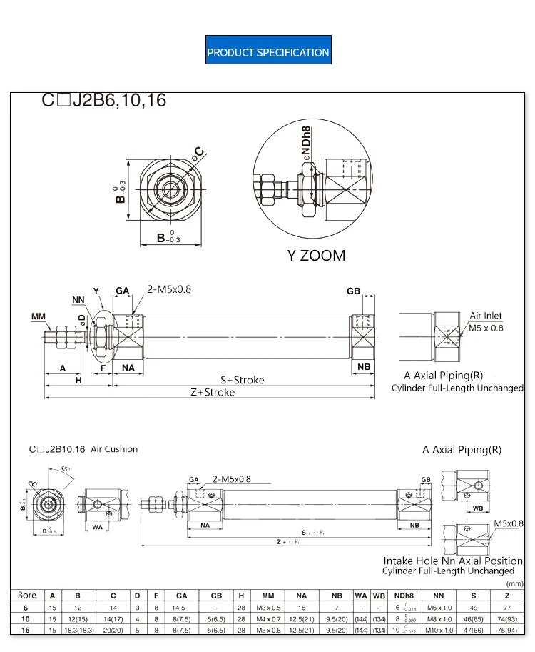 CDJ2B10-15-B Miniatur Magnetische Edelstahl Mini Pneumatische Zylinder Doppel Wirkenden Axial Lufteinlass – Detail 3