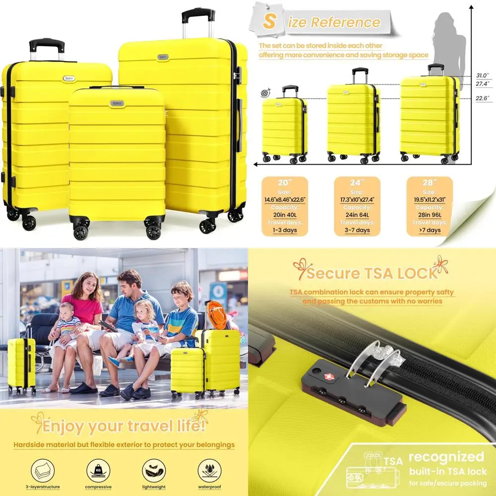 

Легкий комплект багажа из твердого материала ABS с 4 спиннерными колесами, замком TSA, дорожными чемоданами на 20, 24, 28