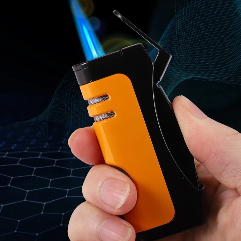 

Honest Creative Metal Outdoor Windproof Butane Gas Lighter Jet Torch Blue Flame Cigar Lighter Smoking Tool Gadgets for Men Gift