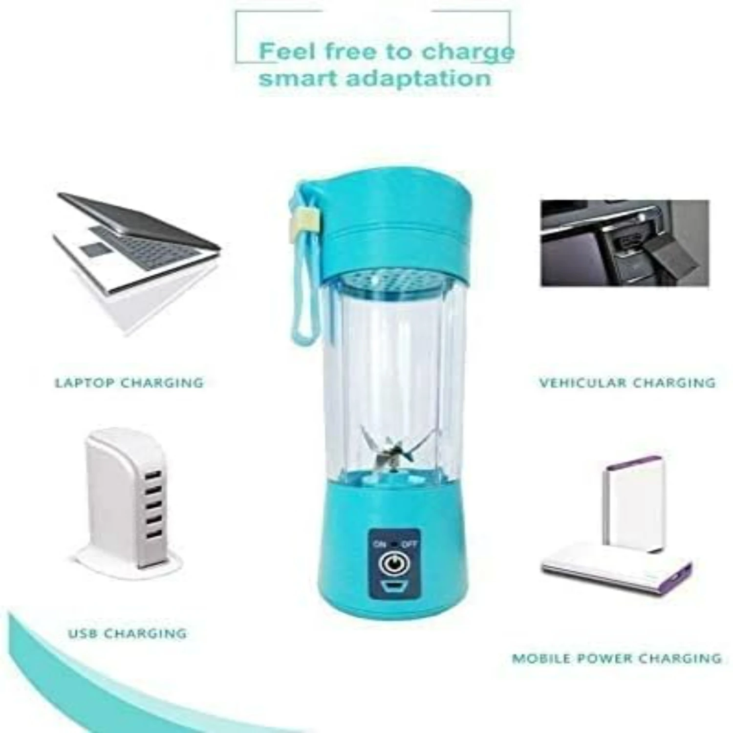 خلاط شخصي مدمج أزرق قابل لإعادة الشحن للمنزل والسفر، آلة خلط فواكه صغيرة فعالة، آلة كهربائية صغيرة