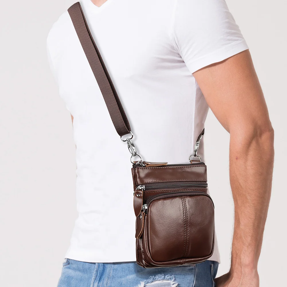 Bolso de cuero genuino para hombre, bandolera pequeña informal, multifunción, bandolera de viaje para teléfono móvil