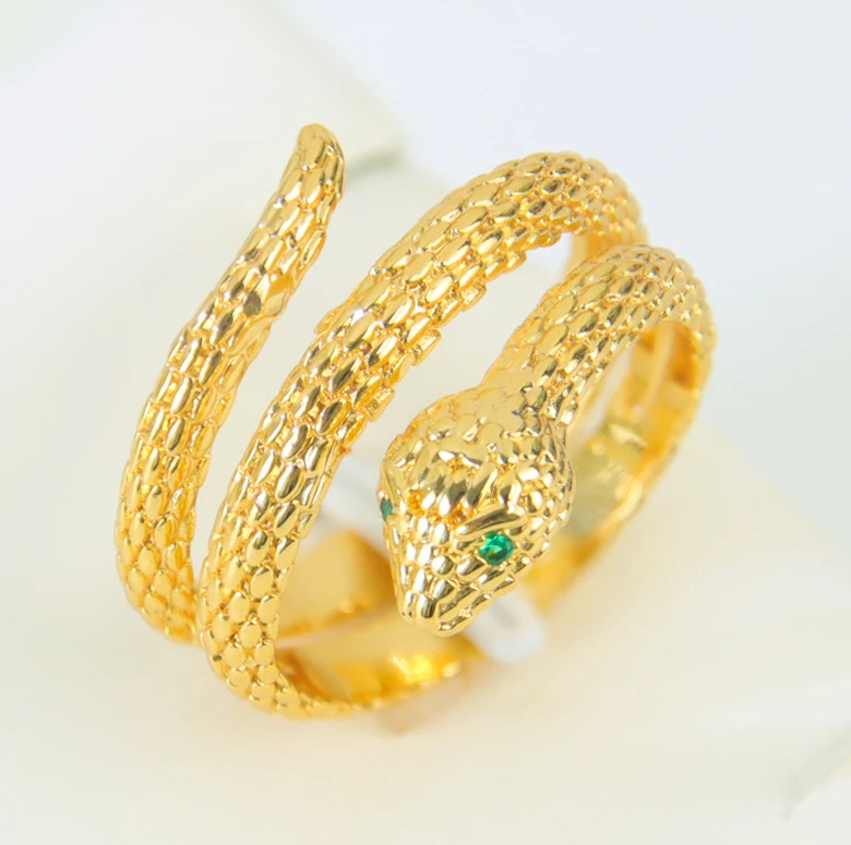 Hip-Hop Zirkonia Offene Schlangenringe 21k Vergoldet Arabische Mode CZ Tier-Ring Italienischer Damen Event Party Punk Schmuck Geschenke – Detail 7
