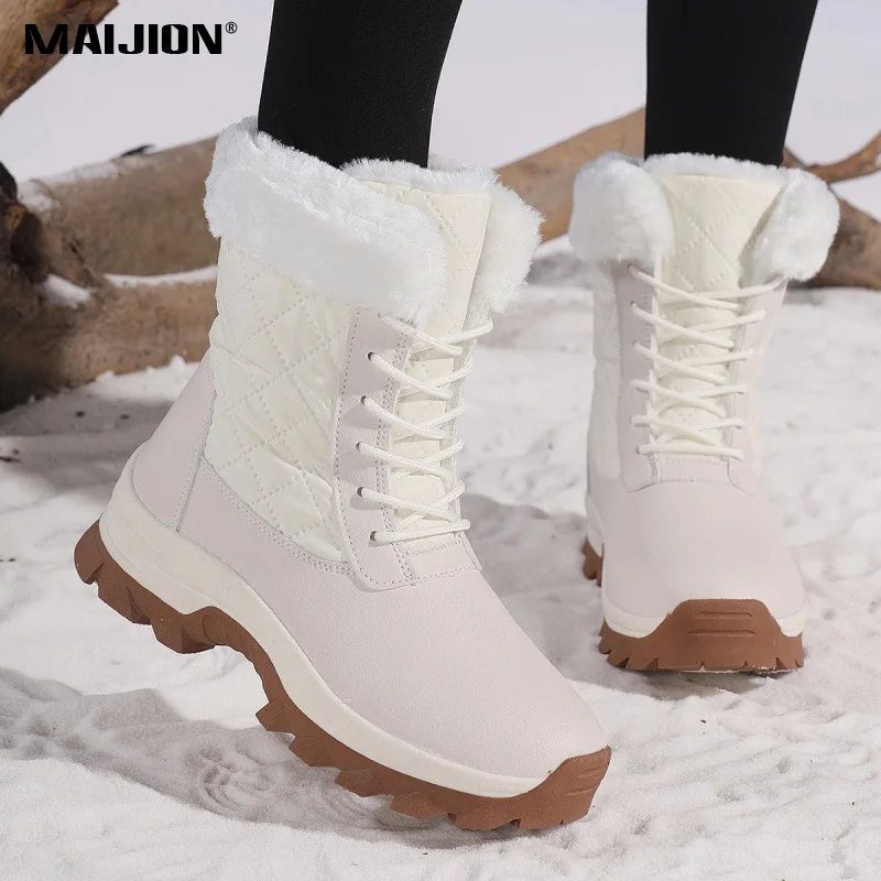 Thick Sole Anti-slip Snow Boots Women Plush High-top Winter Booties Fashion Warm Cotton Shoes for Outdoor Walking Size 35-42