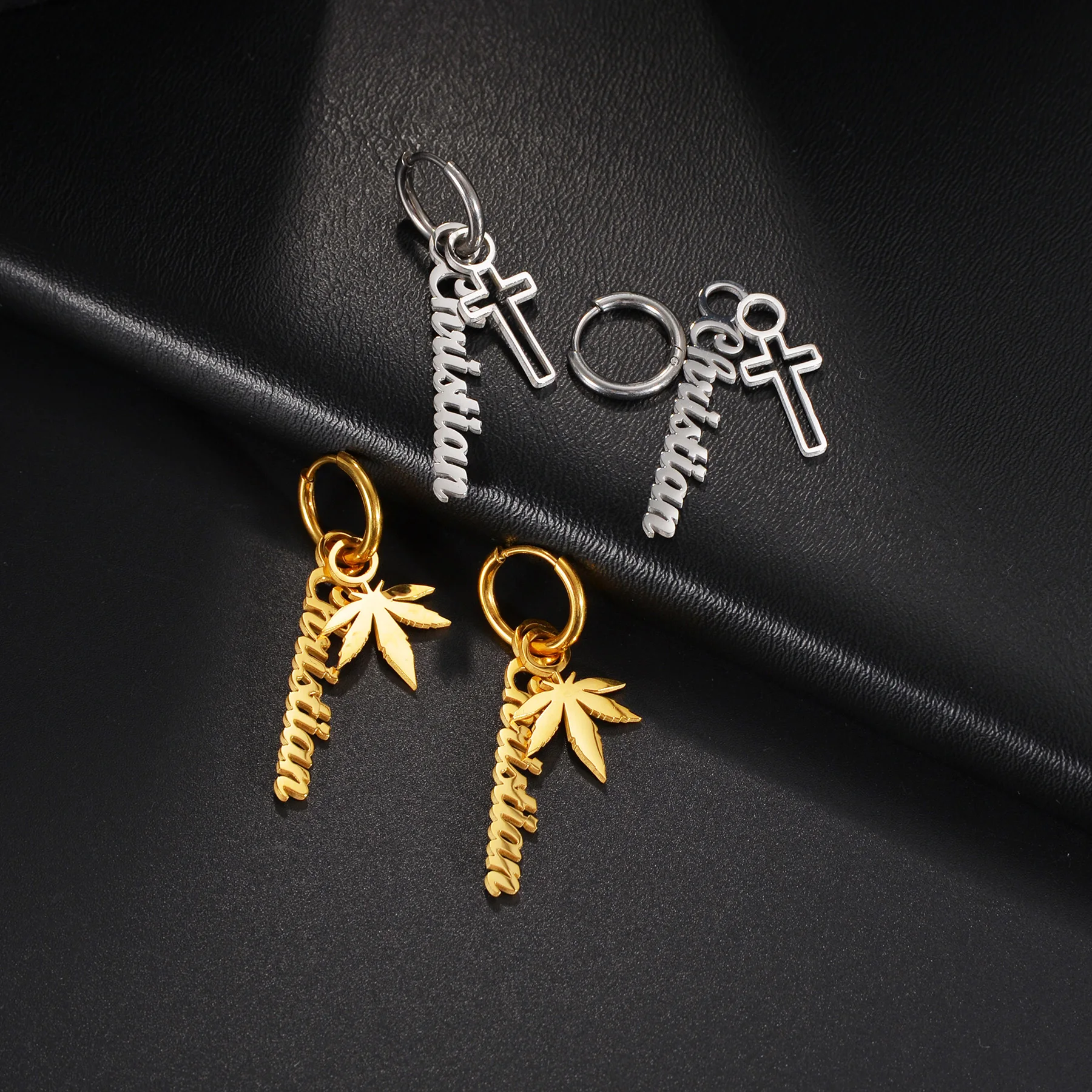 Acheerup-Boucles d'Oreilles Personnalisées avec Nom pour Femme et Fille, en Acier Inoxydable, Croix, Étoile, Accessoires, Cadeau