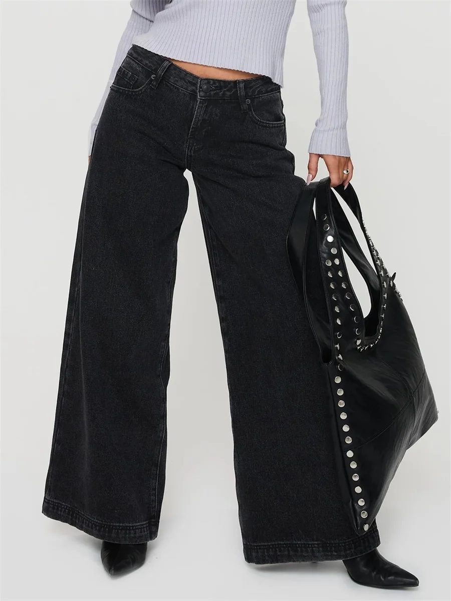

Летние джинсовые брюки с низкой посадкой и бантом на спине, женские широкие джинсы, повседневные длинные брюки