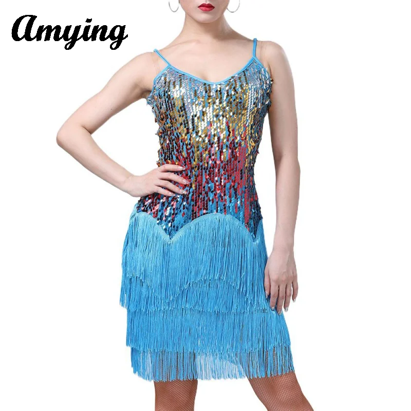 

Latin Dance Dress Sequin Tassel Stage Performance Costume Girls Jazz Tango Cha Cha Rumba Dance Competition Practice Clothing