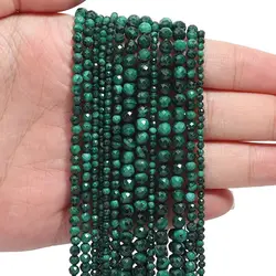 Natural AAA Green Malachite Stone 2/3/4mm Small Faceted Round Loose Bead For Jewelry Making Diy Bracelets Necklaces 15''