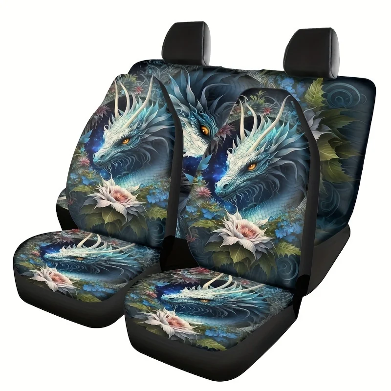 5seat For Lotus Dragon Printed Car Seat Cover For Front Seat - Fit For Sedans, SUVs & Pickup Trucks - Durable, Comfortable & Sty
