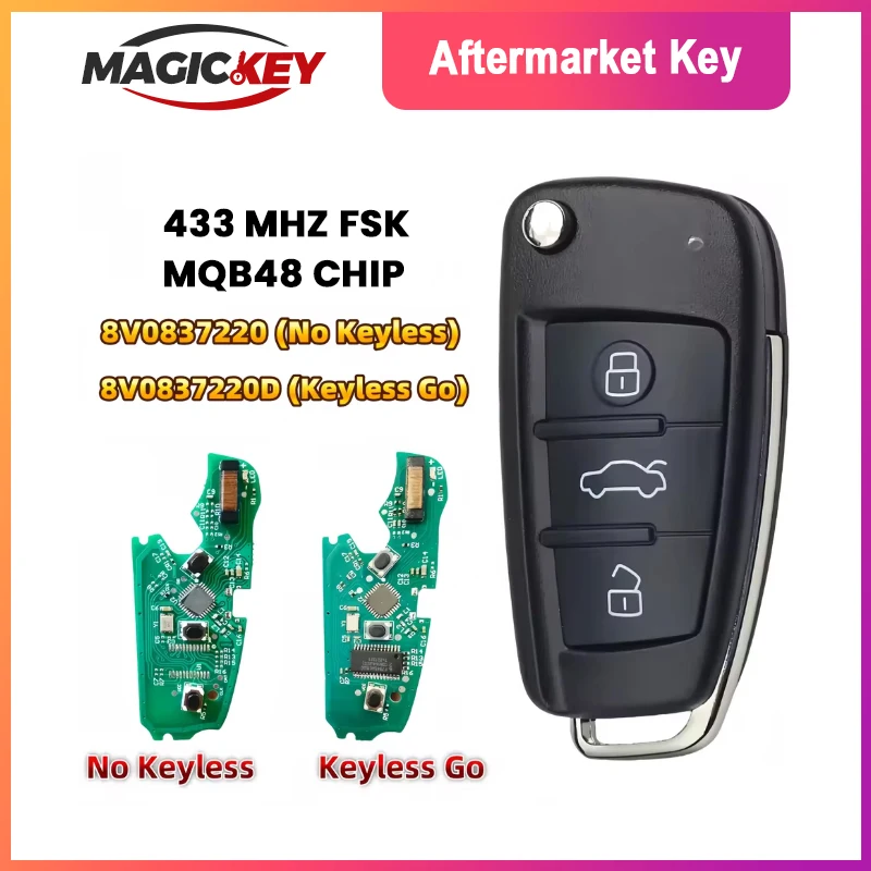 

MAGICKEY 8V0837220D 8V0837220 Remote Fob Flip Smart Key MQB 48 Chip 434MHZ For AUDI A3 S3 2012 2013 2014 2015 2016 2017 2019