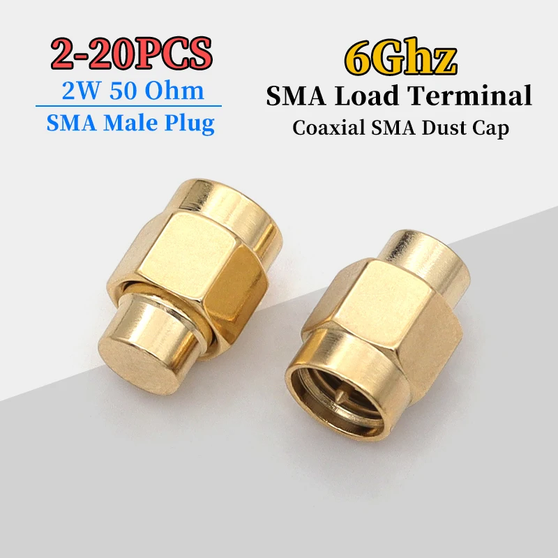 2W 6GHz 50 Ohm SMA Male RF Dummy Load Gold Plated Coaxial Termination Connector 2-20Pcs