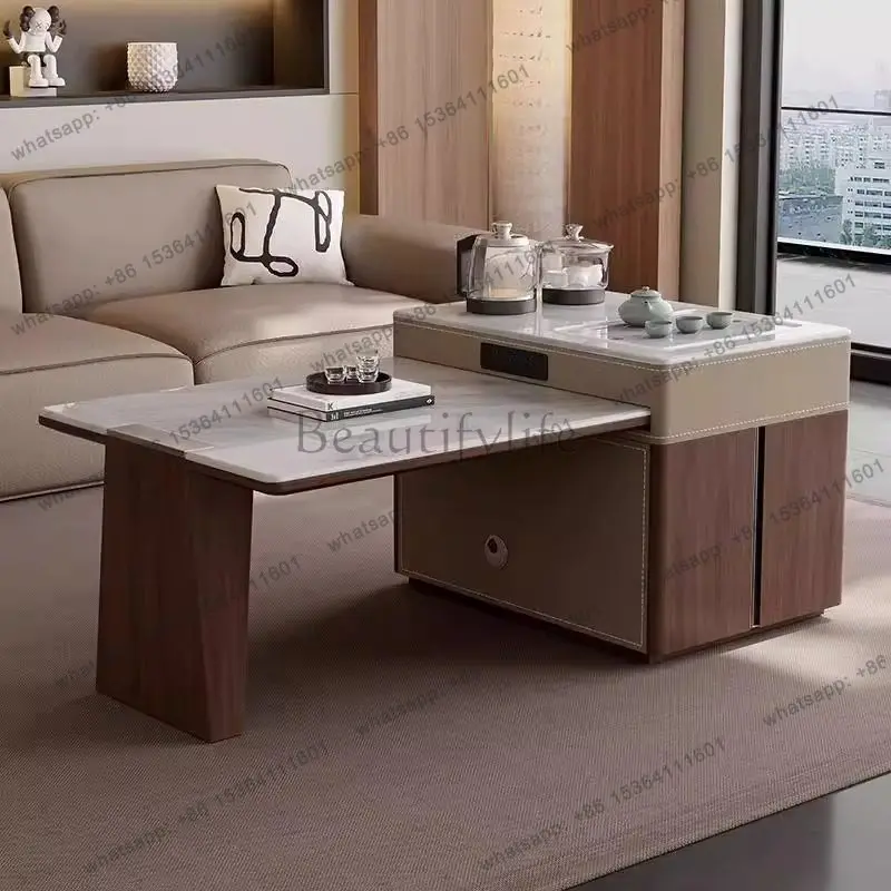 

Medieval rock slab retractable coffee table living room household small apartment modern simple tea table