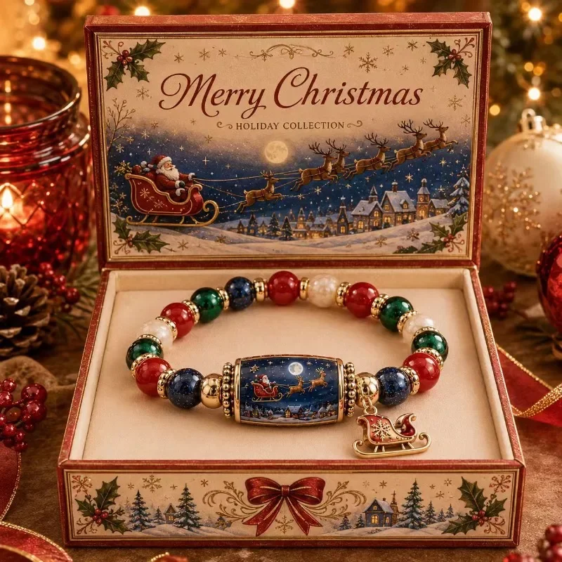 2026 Christmas Magic Collection Bracelet Gifts for Women Girls, Stretch Beaded Bracelets Stocking Charms, Jewelry Gift