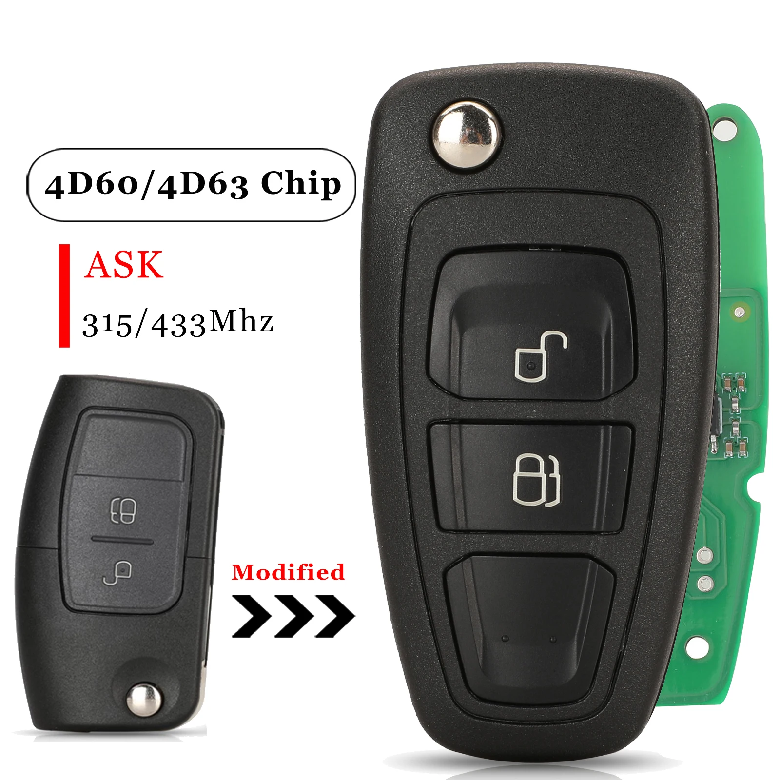 

Jingyuqin 2 кнопки ID60 315/433 МГц ASK модифицированный откидной дистанционный ключ от машины для Ford Focus Mk1 Mondeo Transit Connect HU101 Blade