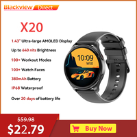 Blackview X20 IP68 Waterproof Smartwatch 1.43 Inches 380mAh Touchscreen Bluetooth calling Heart Rate Monitoring for Men Women