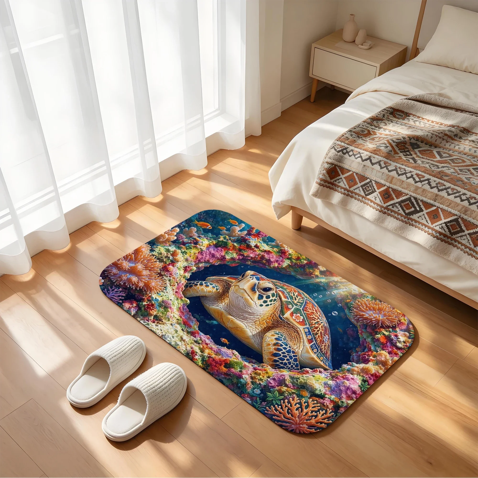 Sea turtle Bath Mat Water Absorbent Quick Dry Anti-Slip Shower Rug Floor Carpet for Bathroom Home Decor
