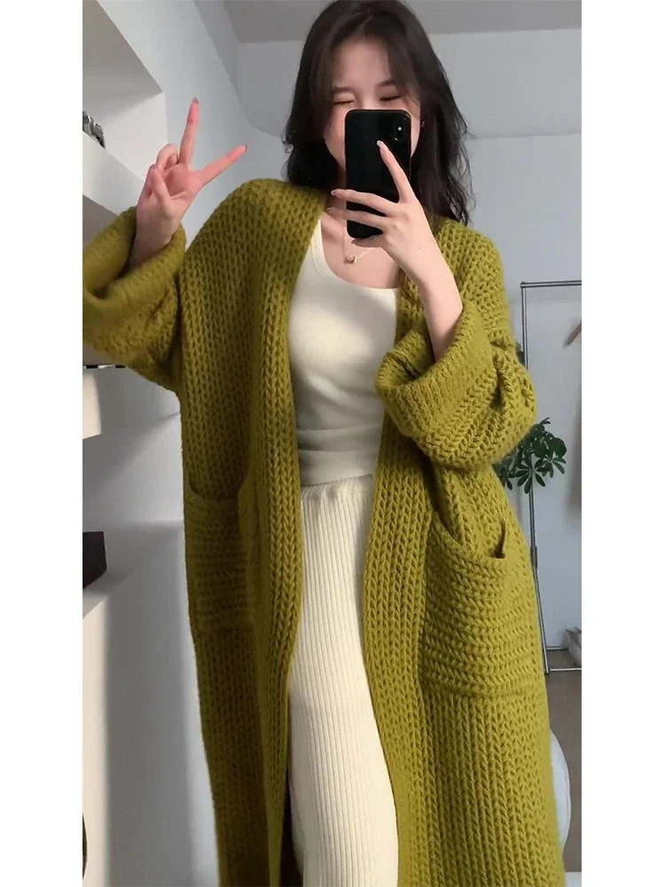 2023 Autumn Winter Casual V-Neck Knitting Long Sleeve Oversized Cardigans Women Sweet Solid Single Breasted Ladies Loose Sweater