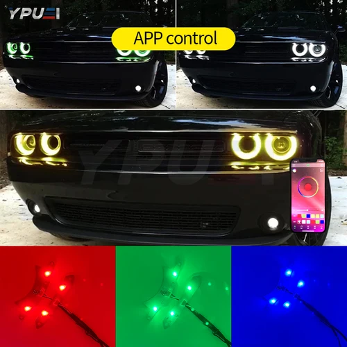 RGBW 멀티 컬러 LED 헤드 라이트 회로 보드 주변 조명, 2015-up Dodge Challenger DRL w/스마트 폰 원격 제어