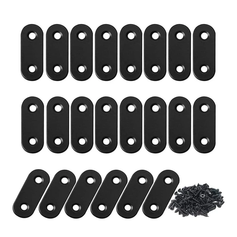 

Promotion! 22 Pcs Straight Brace Brackets Stainless Steel Black Mending Plate Connector With Screws Flat Brackets For Wood