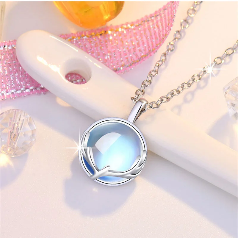 Cao Cấp S925 Bạc Xương Đòn Dây Chuyền Nữ Trang Sức Thời Trang Mặt Đá Mặt Trăng Thiên Nai Sừng Tấm Mặt Dây Chuyền Đẹp, Mặt Dây Chuyền Nam Nữ Ánh Sáng Cao Cấp Bé Gái Tặng