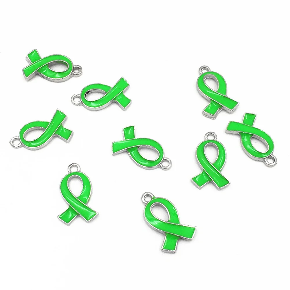 

50pcs Green Ribbon Pendant Alloy Charms For Women Jewelry Making Diy Accessories Keychain Necklace Decor Gift
