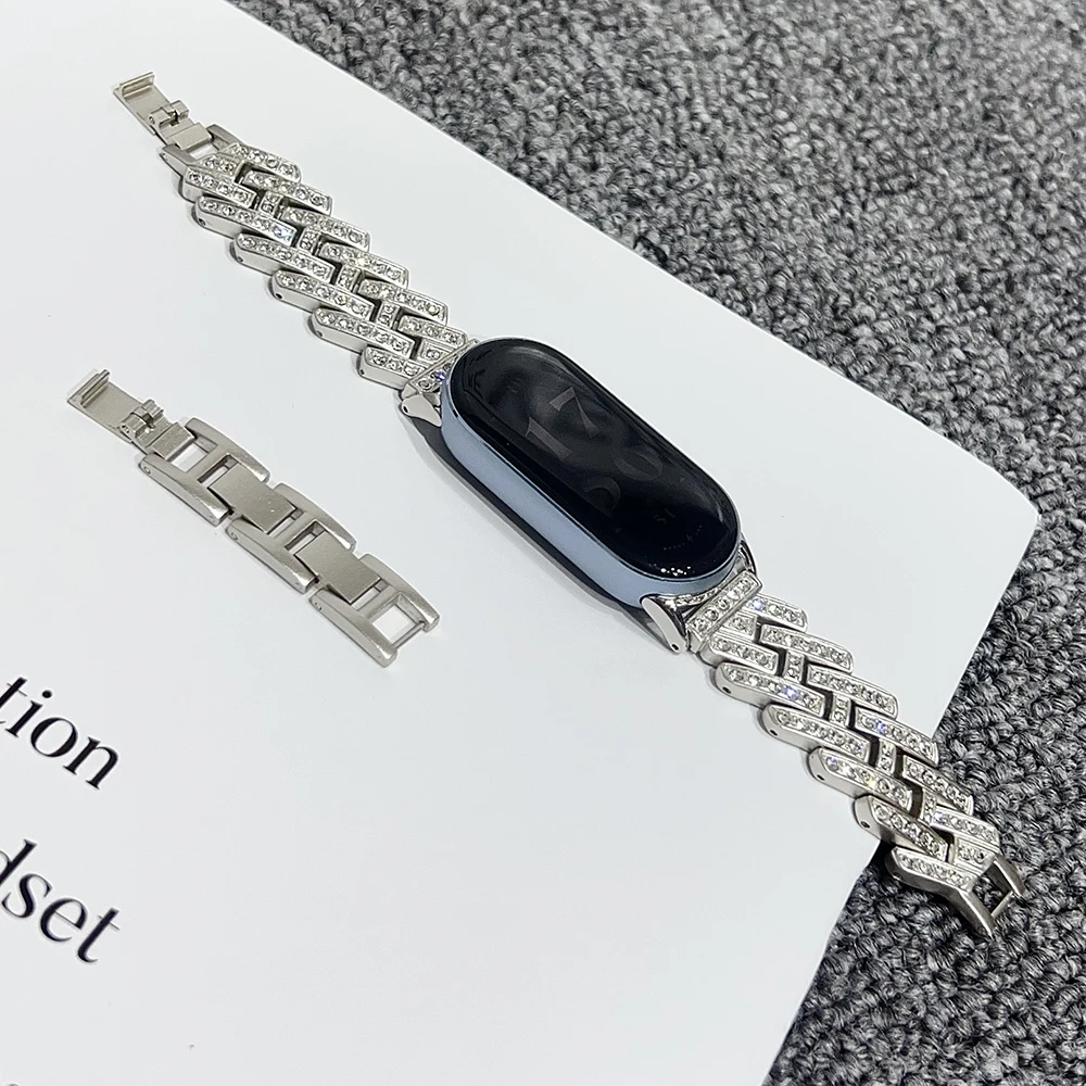 Luxury Bling Bracelet For Xiaomi Mi Smart Band 10 9 8 10Pro 9Pro 8Pro Diamond Shining Metal Strap For Redmi Smart Band 4 5 - Image 3