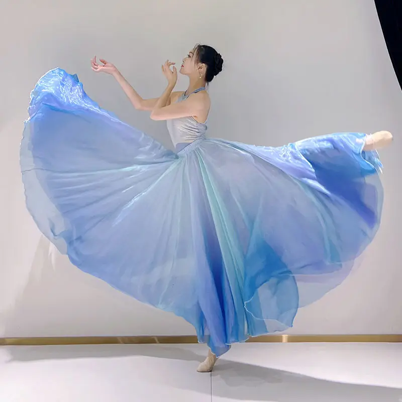 Women Ballet Skirts Chiffon Ballet Dress Tulle Skirt  Dance Costumes Adult Training Dress 360 Degree Belly Dance Practice dress