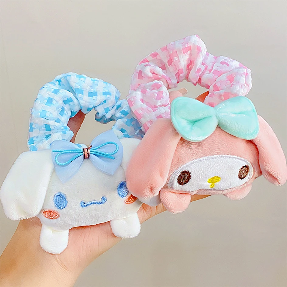 Sweet Kawaii Sanrio My Melody Kuromi Cinnamoroll Doll Large Intestine Anime High Ponytail Hair Circle Girls Head Rope Accessory