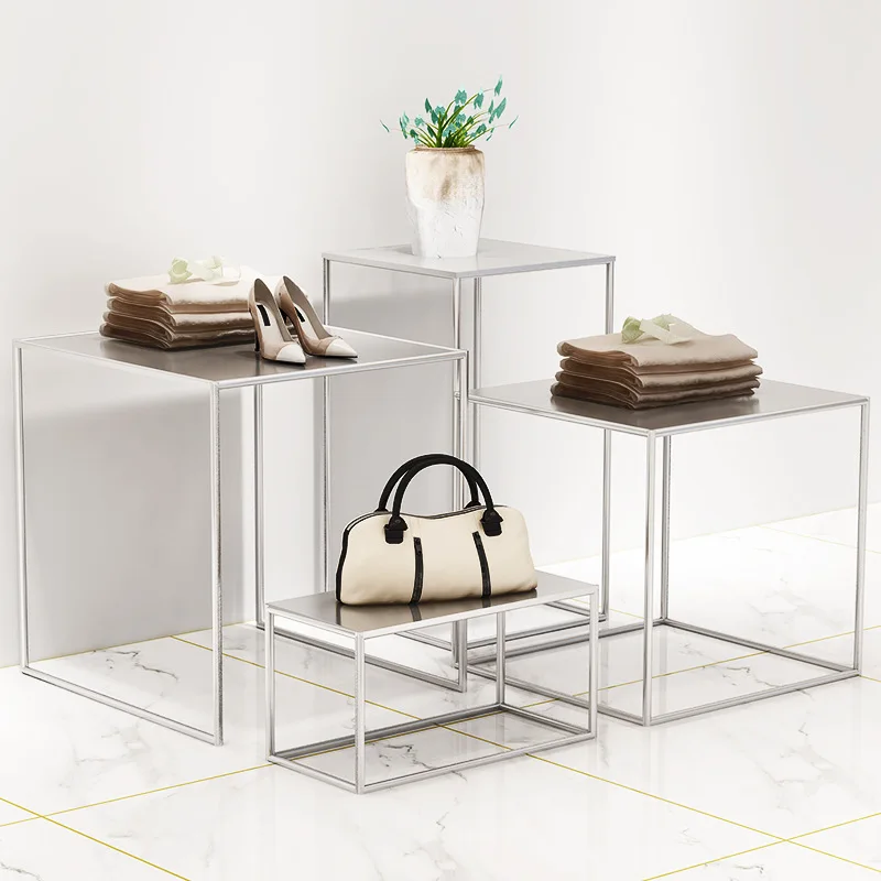 Clothing store high and low water platform shopping mall shoe bag display stand window middle island table flower shop wrought i