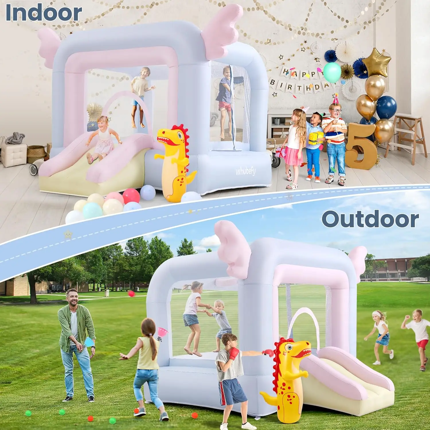 子供用インフレータブルバウンスハウス、ドリームウィングバウンシーキャッスル（8〜12歳対象）、屋内＆裏庭で楽しめる幼児用インフレータブルバウンサー ジャンプP