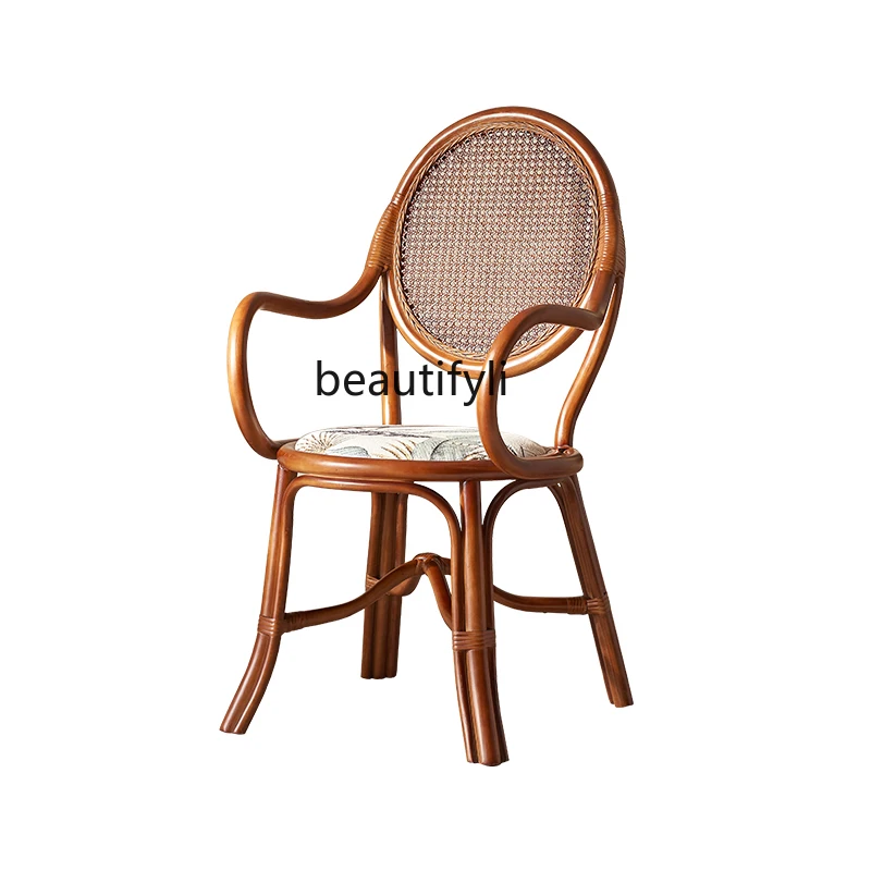 

Indonesia Rattan Mid-Ancient Dining Chair Single-Seat Sofa Retro High Back Chair Balcony European Leisure Chair furniture