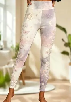 Women Mid‑Rise Fleece Lined Leggings Galaxy Moon Face Butterfly Floral Print Slim Stretch Thermal Pants - view 3