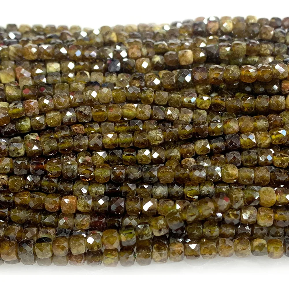 Veemake Natural Tsavorite Yellow Green Garnet Cube Faceted Small Beads For Jewelry Making Crystal Gemstones 08474