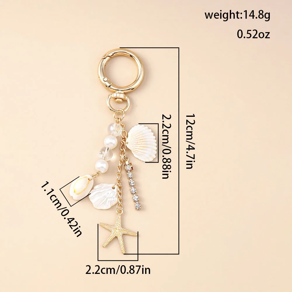 Aihua Mode Y2K Gold Farbe Nette Seestern Perlen Muschel Schlüsselbund Schlüssel Ringe für Männer Frauen Handtasche Anhänger DIY Schmuck Geschenk – Detail 5