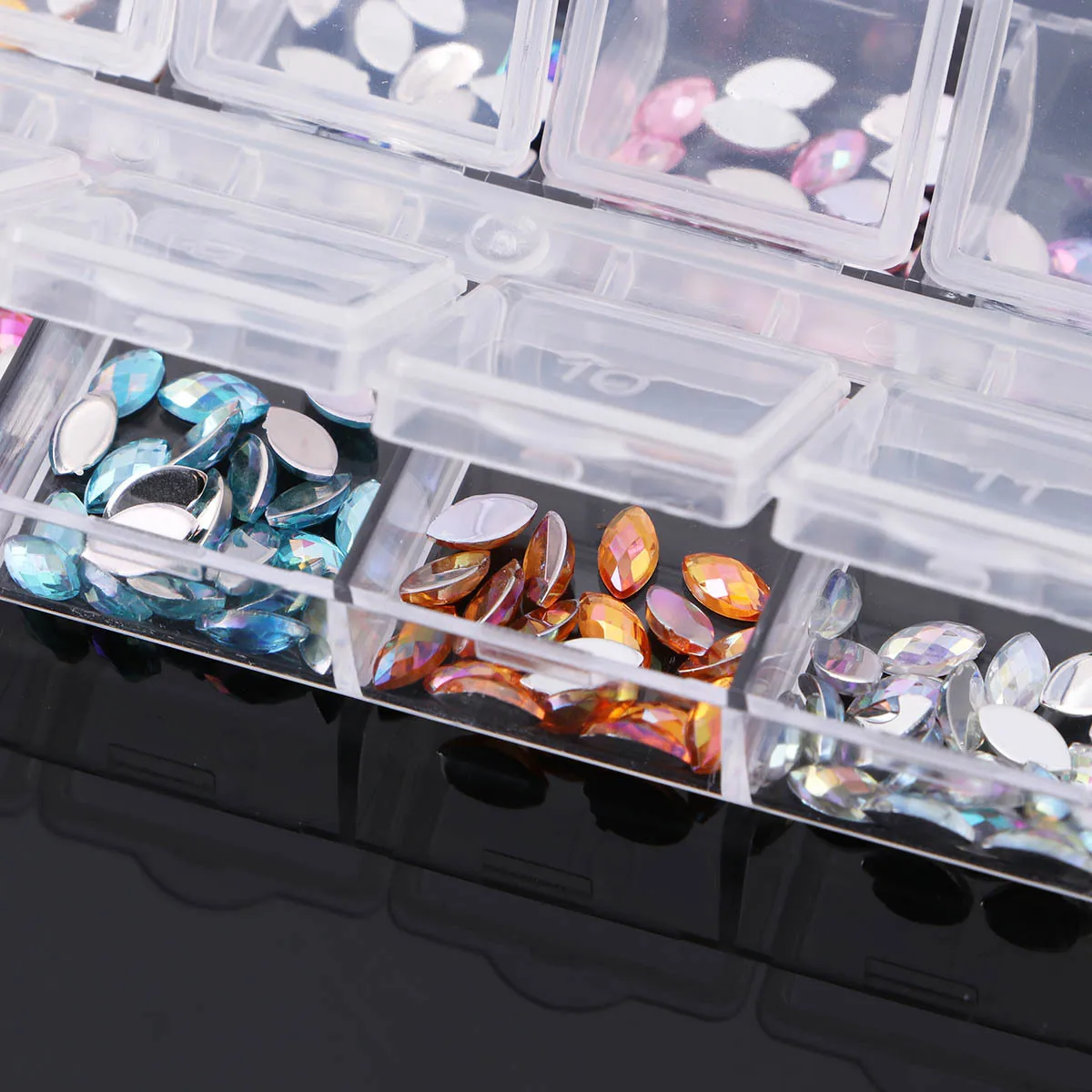 

Shiny Multi-Colored Rhinestone Boxed Nail Art Decor Crystal Gems For Diy Manicure Design 12 Grid Storage Long Bar Case