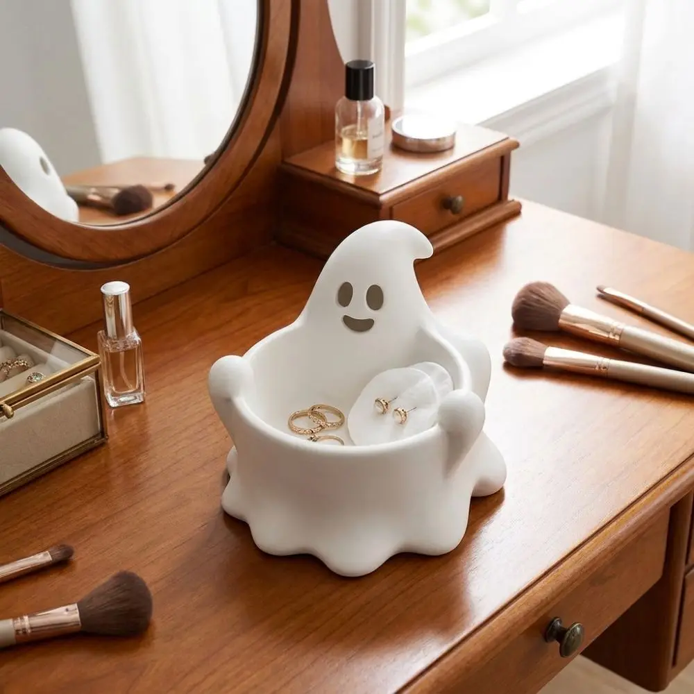 Table Ornament 3D Printed Ghost Candy Bowl Creative Cute Halloween Candy Dish Plastic Storage Rack Holiday Display