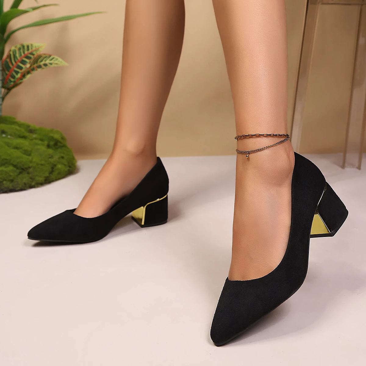 Designer Sapatos Femininas Women Cute Sweet Black Comfort Spring Summer Square Heel Shoes Lady Fashion Office Work Sexy Shoes