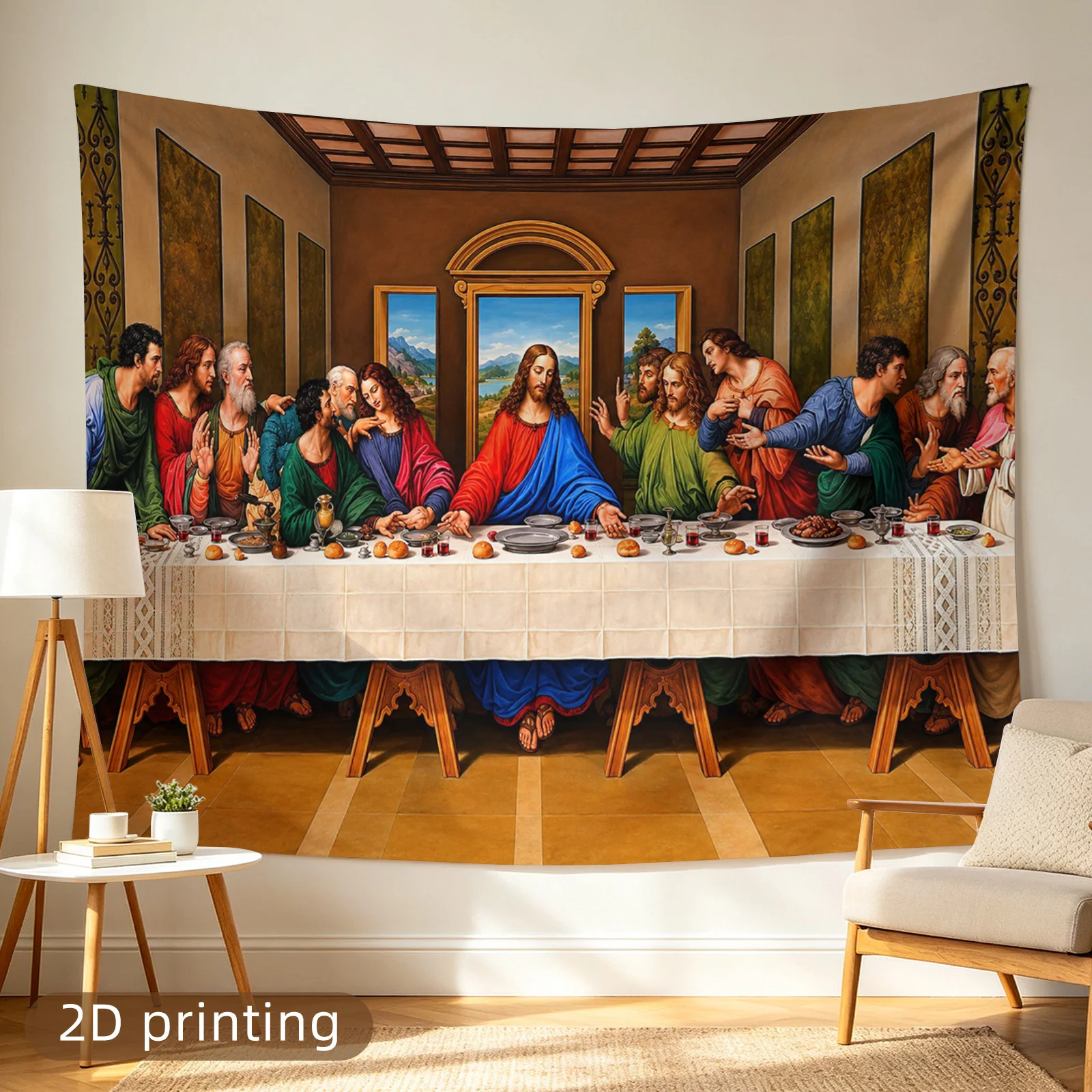Large Jesus Last Supper Dinner Scene Tapestry Wall Hanging Christian Religious Art Decor for Living Room