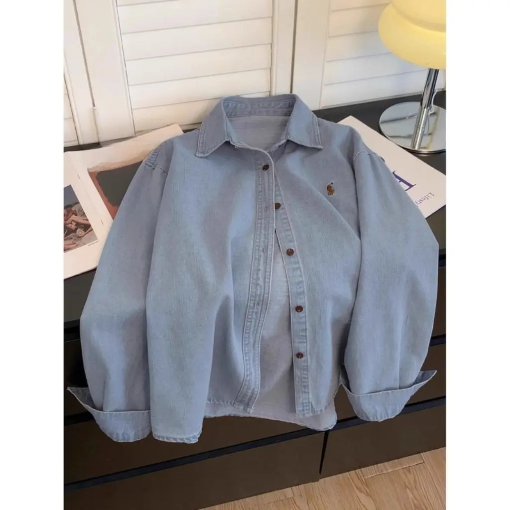 

Women's Retro Denim Shirt Jacket Embroidered Loose Design Versatile Layered Outerwear for Spring Summer