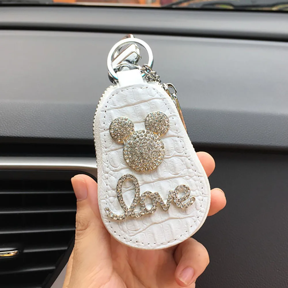 Women\'S Rhinestone Love Letter Keycase Fashionable Car Keycase Multi-Color Teddy Bear Decal Keychain