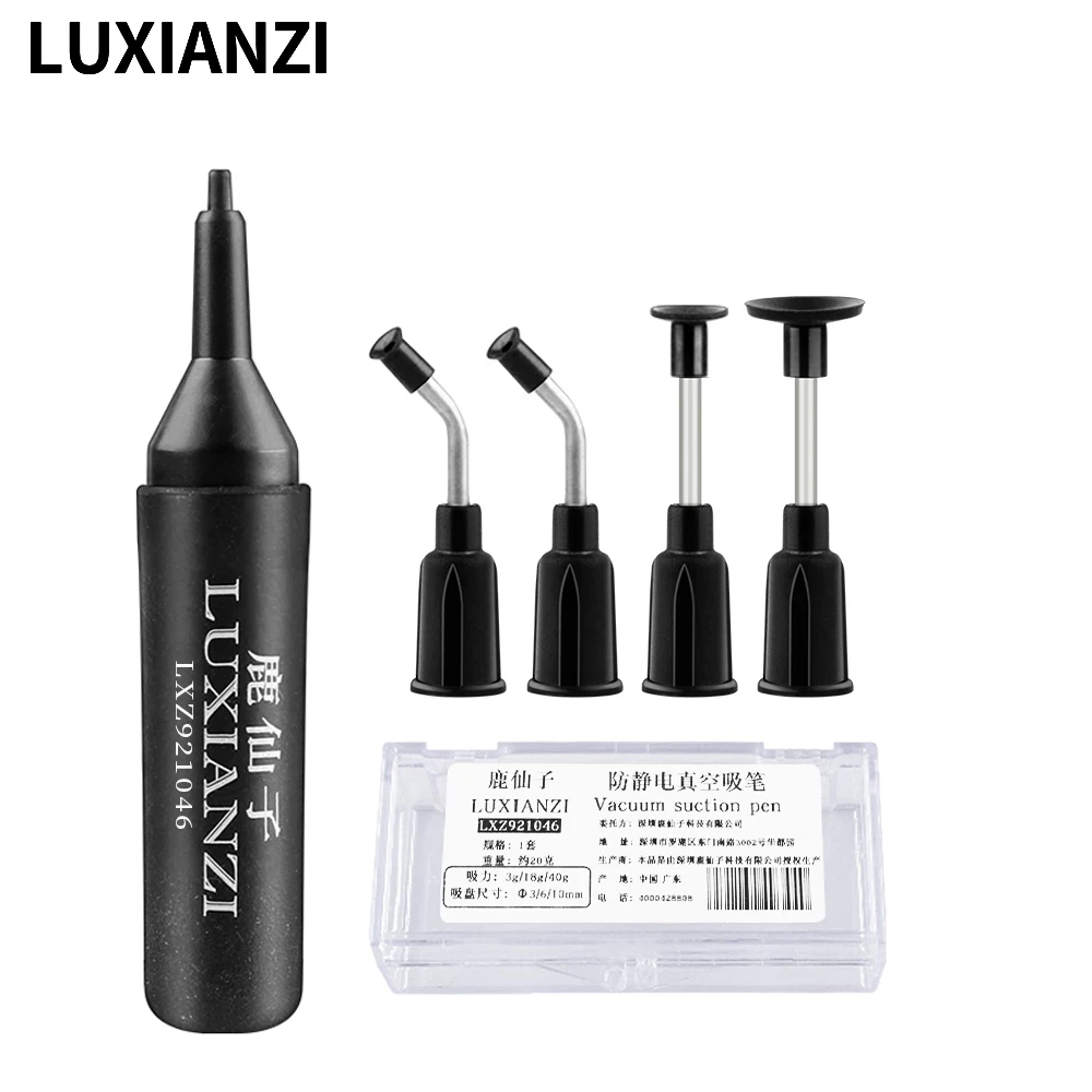 LUXIANZI Vacuum Sucking Suction Pen Hand Tools with 4pcs Suction Tip For IC SMD Anti-static Tweezer Pick Up Phone Repair Tool