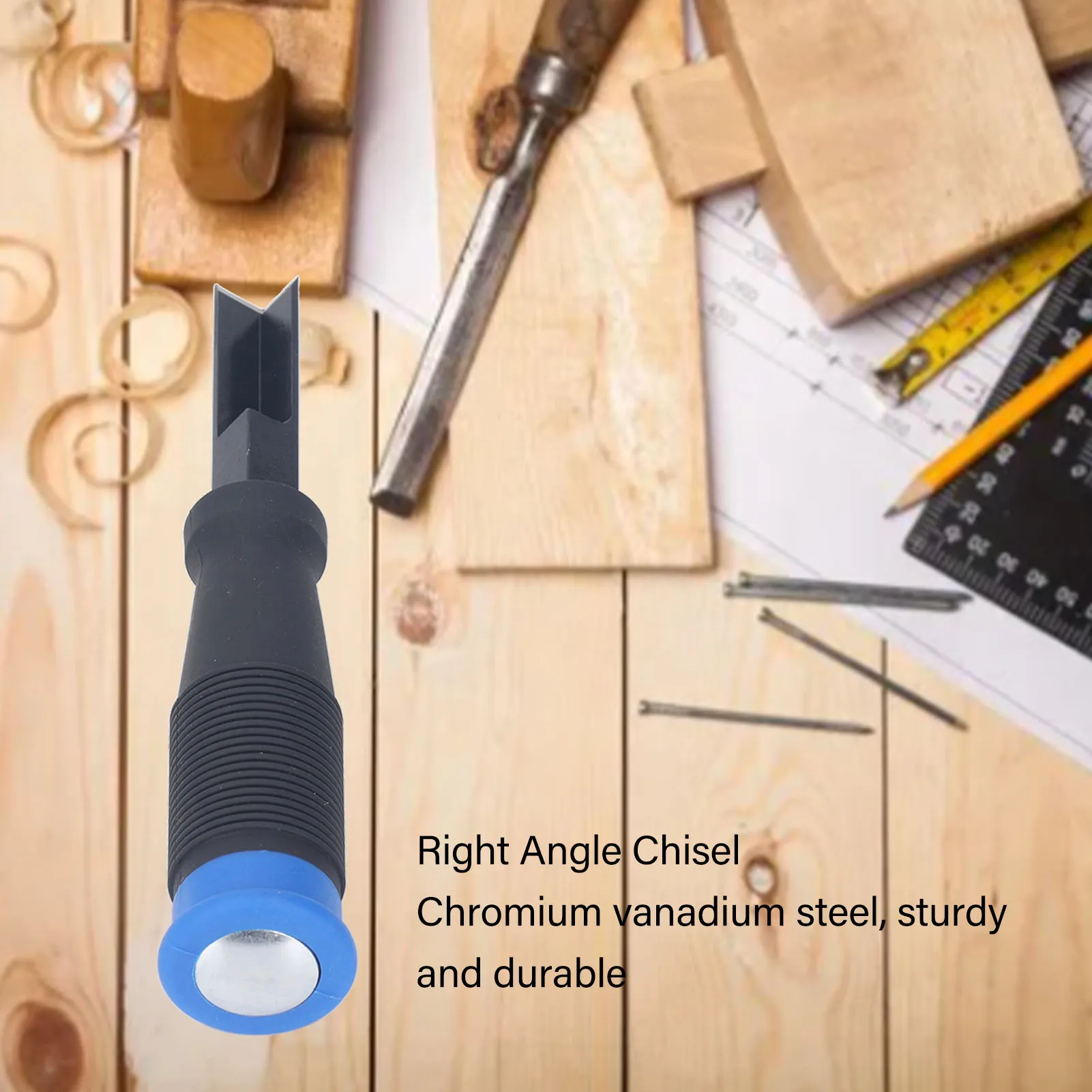 

Right angle cutting edge chisel CR-V 90 °, with thick metal striking cap and TPR handle hinge door installation tool