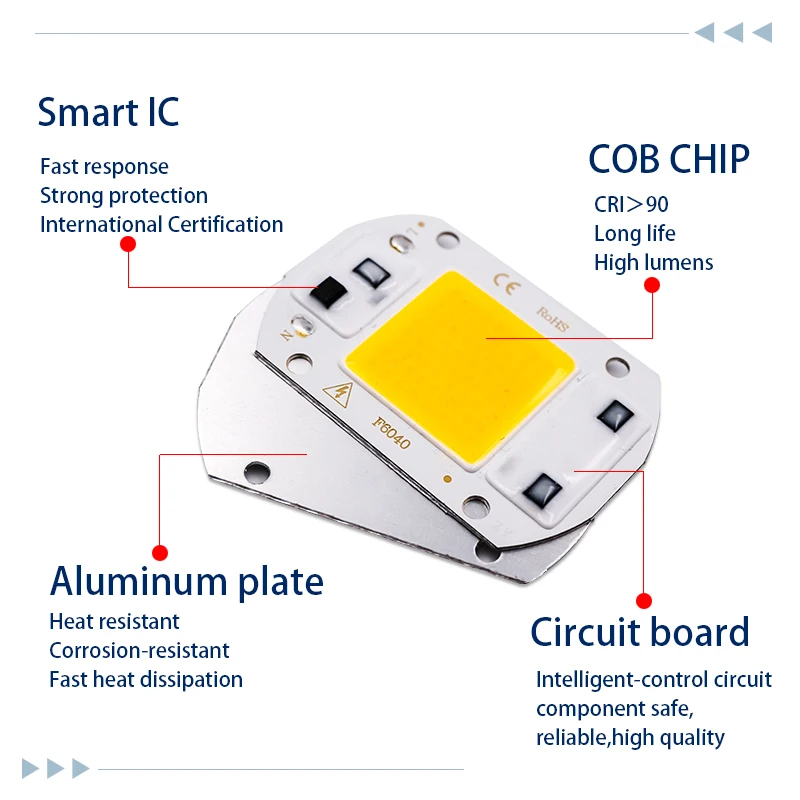 Imagem -04 - Cob Led Chip para Luz de Inundação Lâmpada Acessórios Spotlight Faça Você Mesmo sem Necessidade de Driver Iluminação Matriz 10w 30w 50w 150w 220v 110v 10 Pcs por Lote