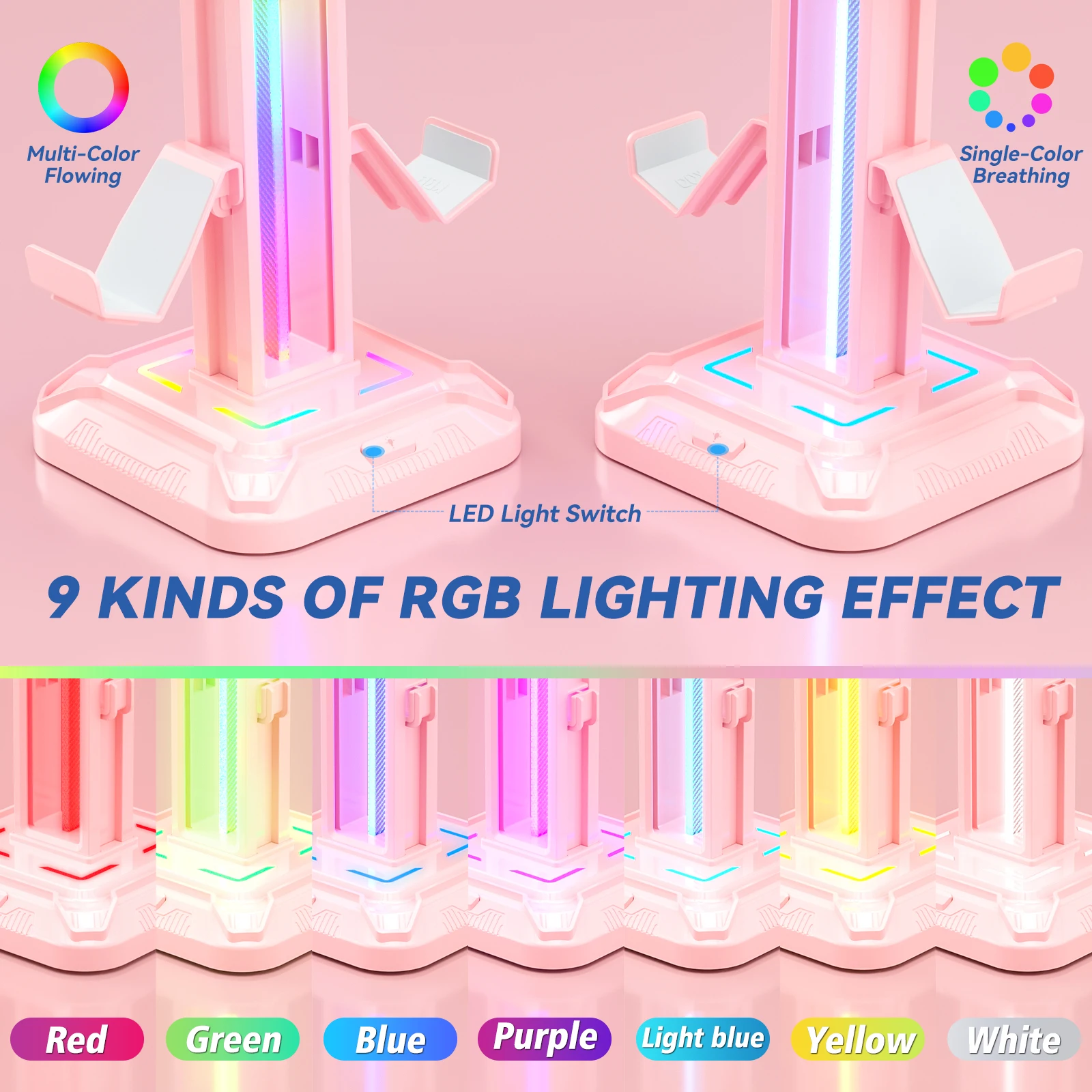 Imagem -02 - Controlador Rgb Stand com Modos de Luz Suporte do Auricular para Secretária Fone de Ouvido Rotativo Gancho Destacável